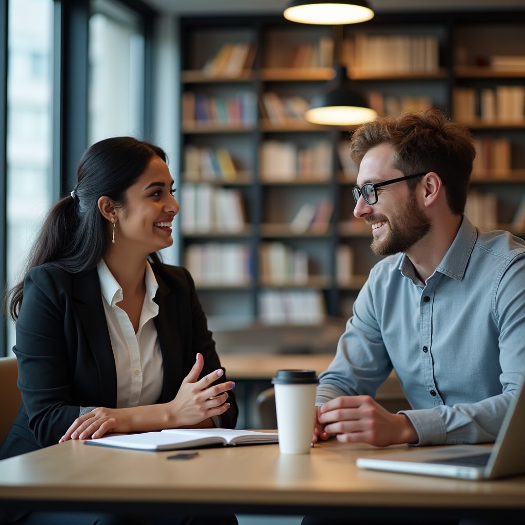 Session de mentorat collaboratif dans un bureau moderne